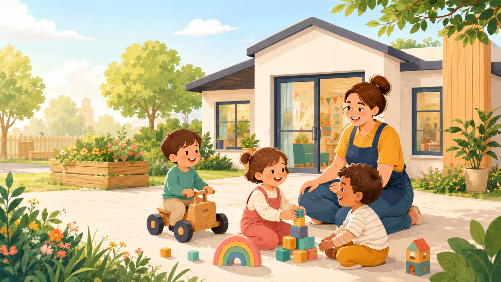 Parent et enfant dans un univers chaleureux de recherche de place en crèche à Grenoble.